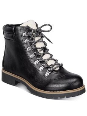 NIB Style & Co. Mariah Lace-Up Lug Sole Black Ankle Boots